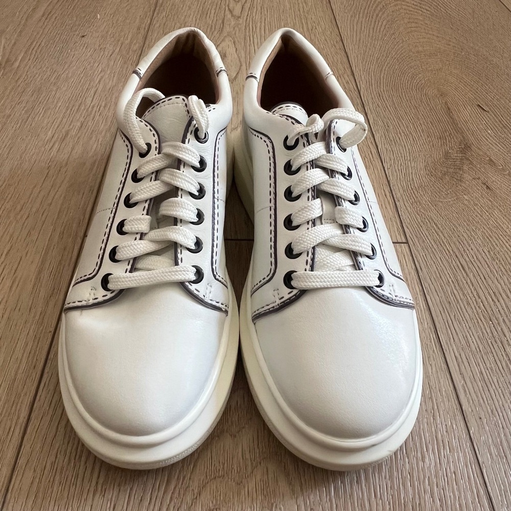 Linea Paolo NWOB White Leather Platform Sneakers Contrast Stitch Size 8.5 M